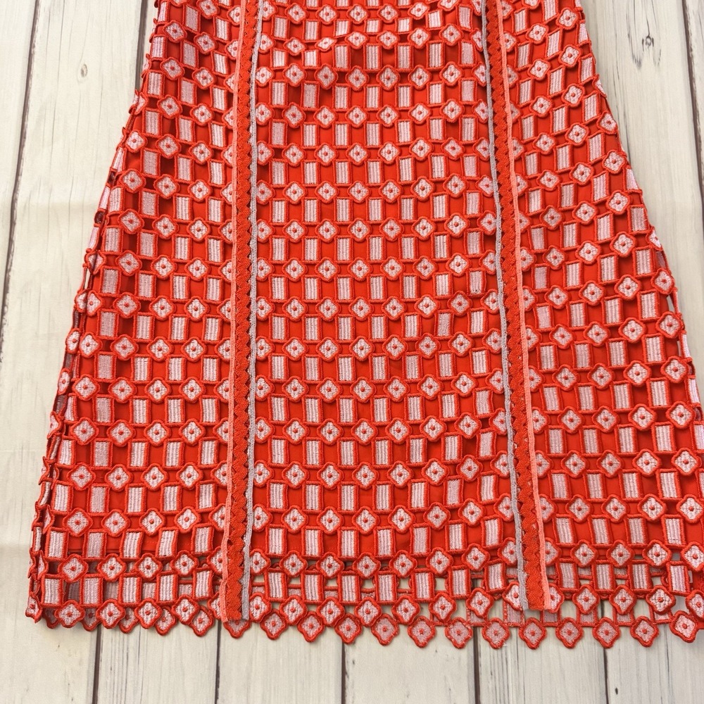 Sandro Paris Textured Lace Split Neck Dress Size 36‎ Small Women's Red - Picture 4 of 14